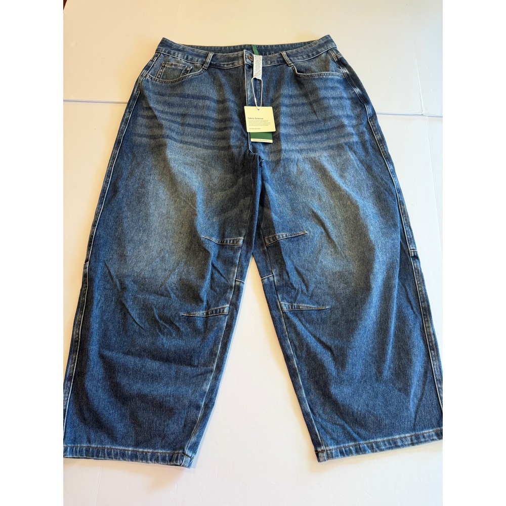 Halara Wide Leg Barrel Jeans XL Medium Wash Blue High Rise Relaxed